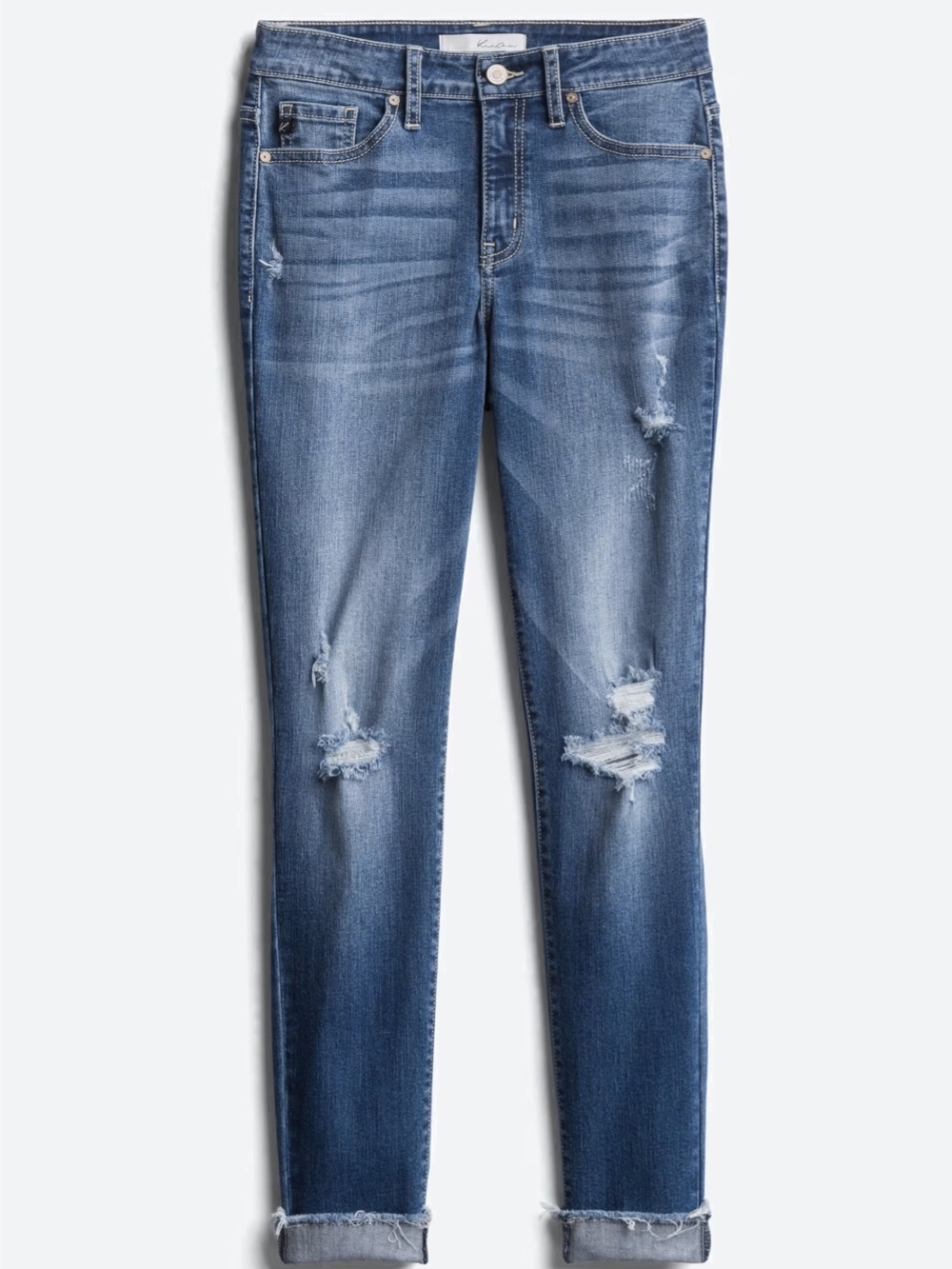 Kan Can Annalise Mid Rise Distressed Scissor Hem Skinny Jean
